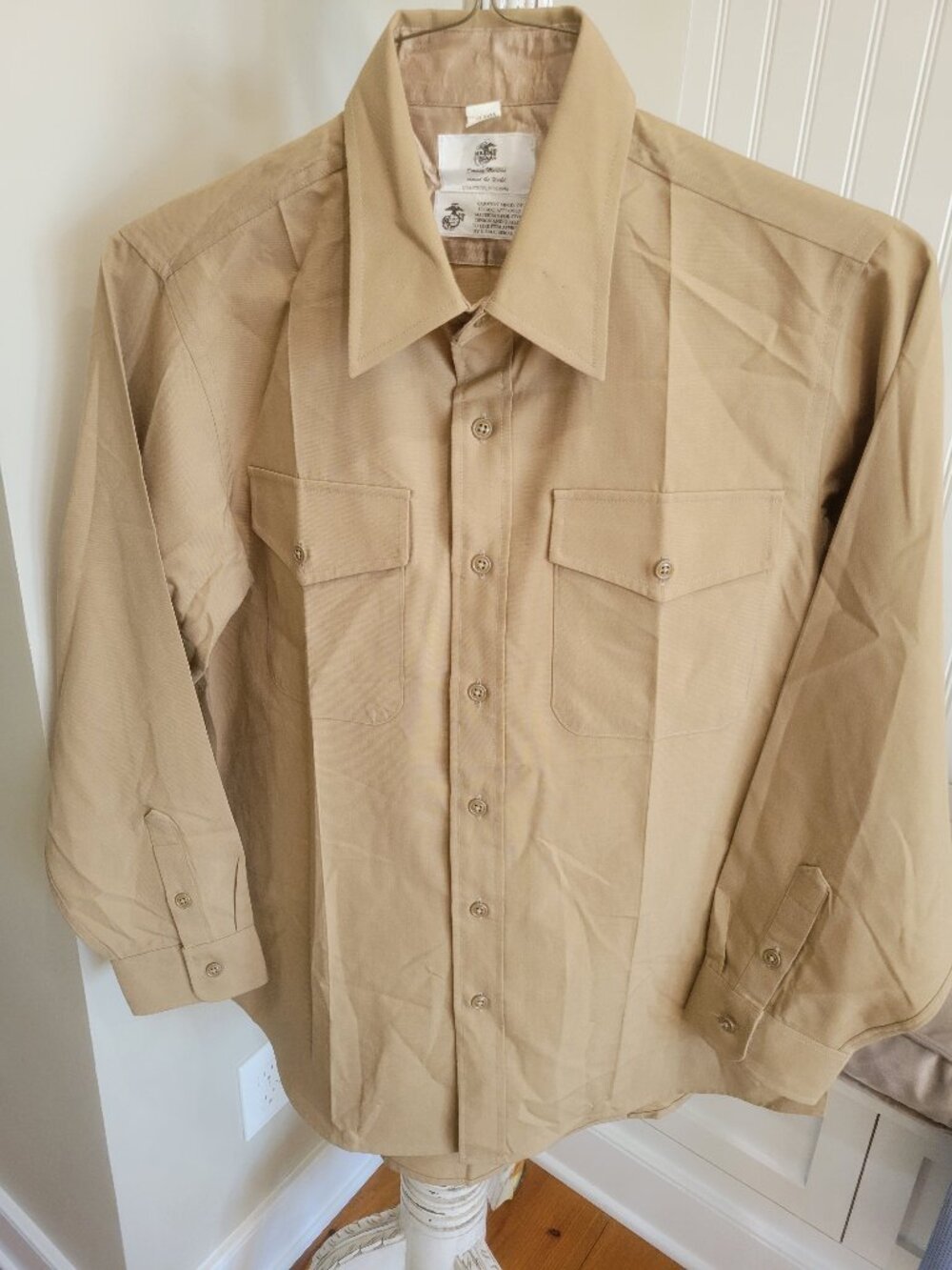 USMC Service Uniform Khaki Dress Long Sleeve Shirt 17.5x35 Marine Corps Quantico